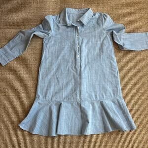 Chambray Linen Cotton Shirt Dress | Size M | Ruffle Hem
